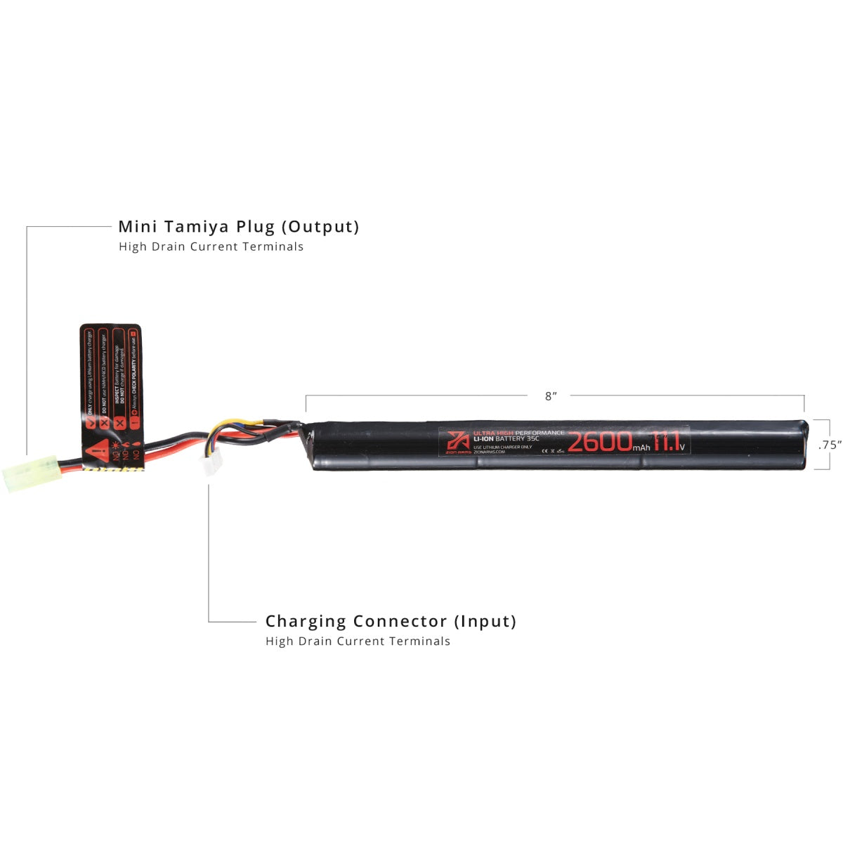 Zion Arms 11.1v 2600mAh Lithium-Ion Stick Battery (Tamiya Connector)