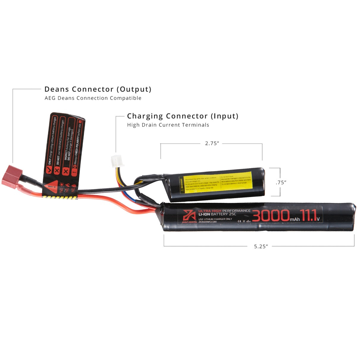 Zion Arms 11.1v 3000mAh Lithium-Ion Nunchuck Battery (Deans Connector)