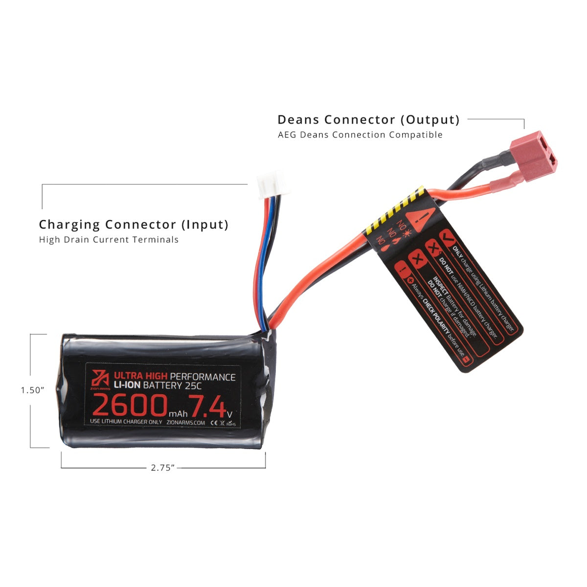 Zion Arms 7.4v 2600mAh Lithium-Ion Brick Battery (Deans Connector)