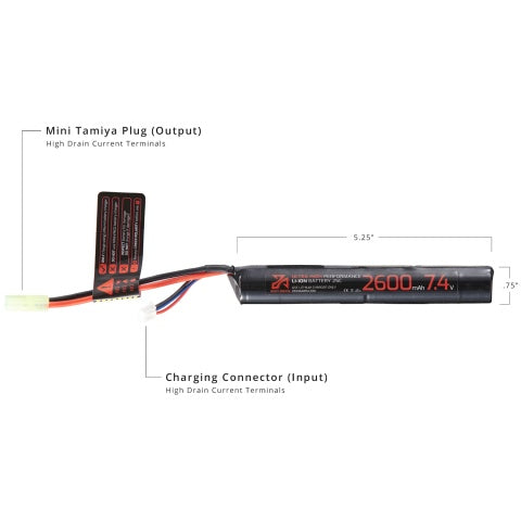 Zion Arms 7.4v 2600mAh Lithium-Ion Stick Battery (Tamiya Connector)