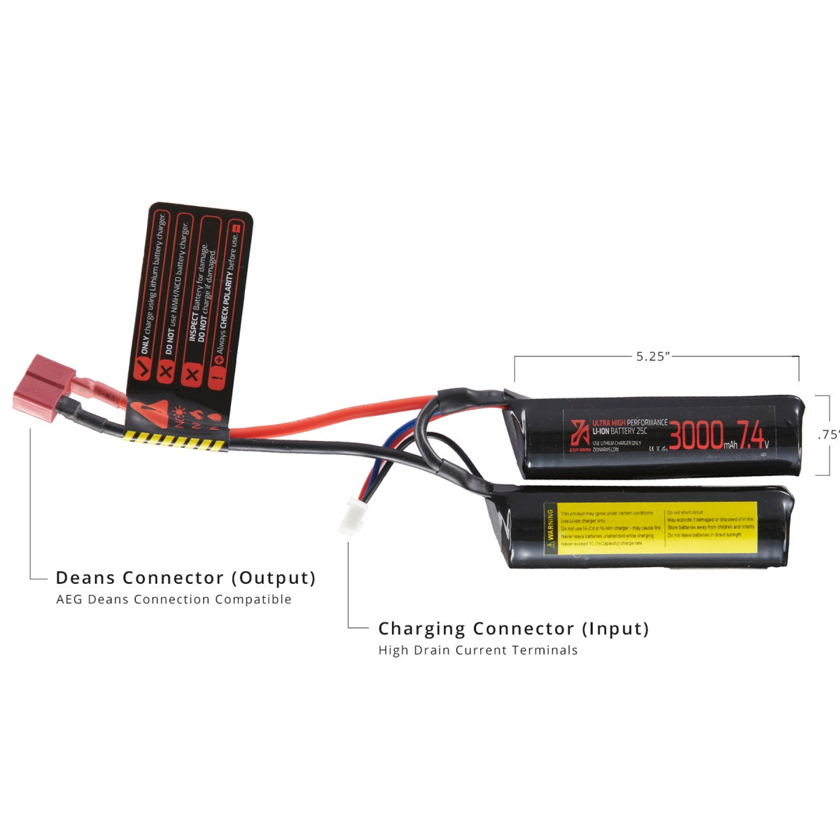 Zion Arms 7.4v 3000mAh Lithium-Ion Nunchuck Battery (Deans Connector)