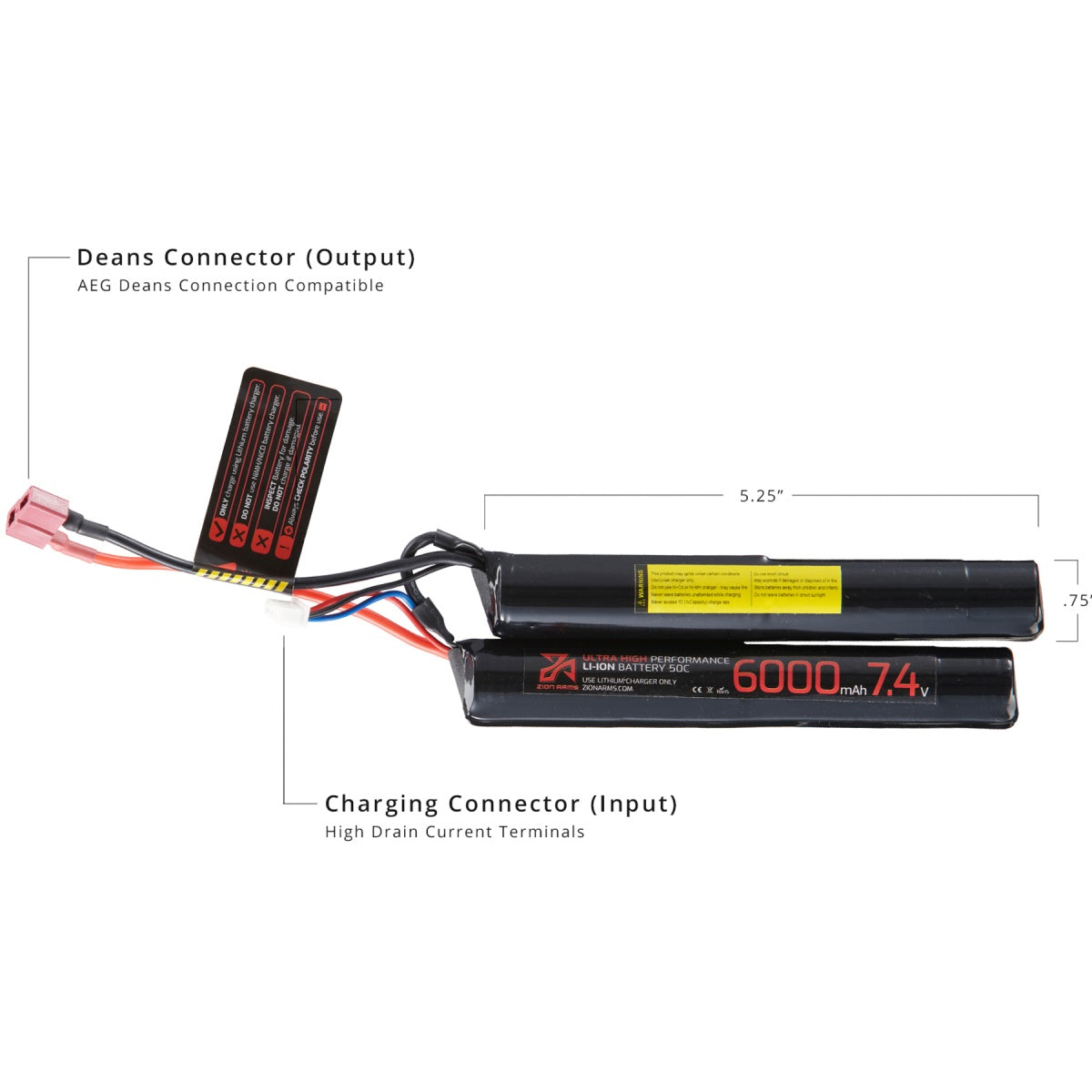 Zion Arms 7.4v 6000mAh Lithium-Ion Nunchuck Battery (Deans Connector)