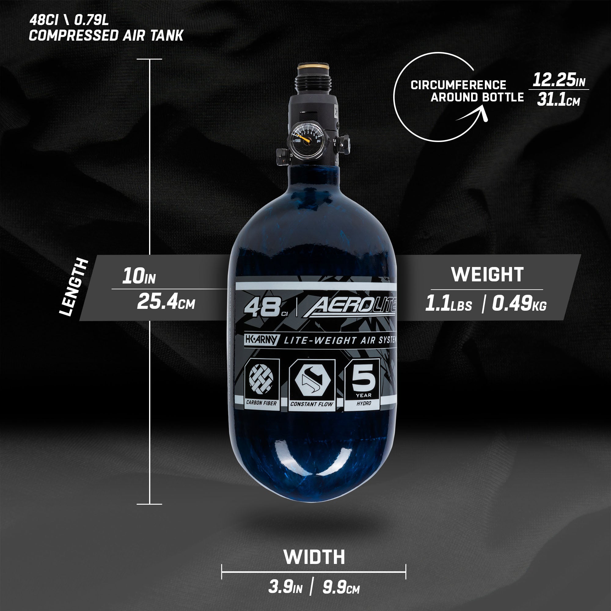 AeroLite Carbon Fiber Tank - 48ci / 4500psi  - Blue