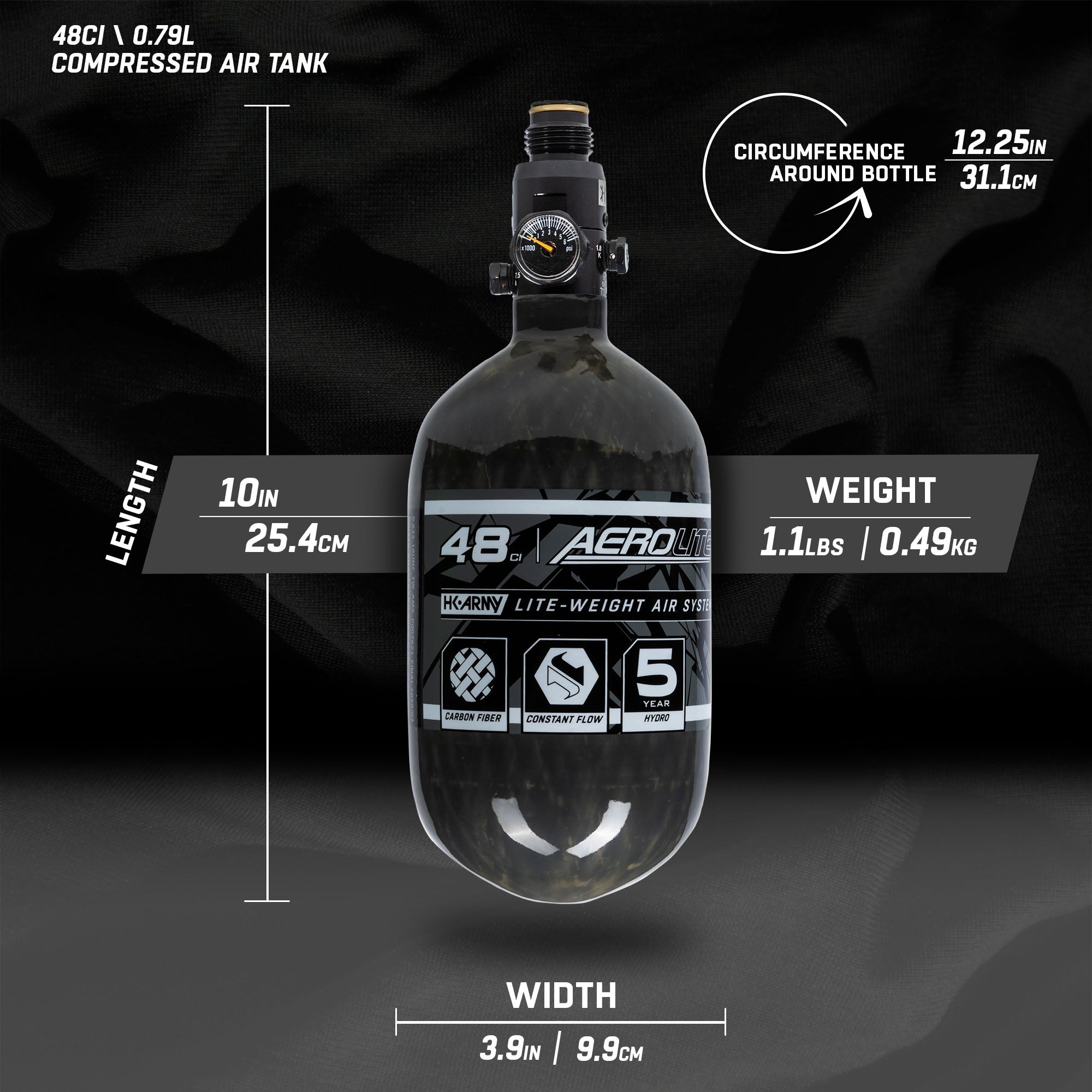 AeroLite Carbon Fiber Tank - 48ci / 4500psi  - Smoke
