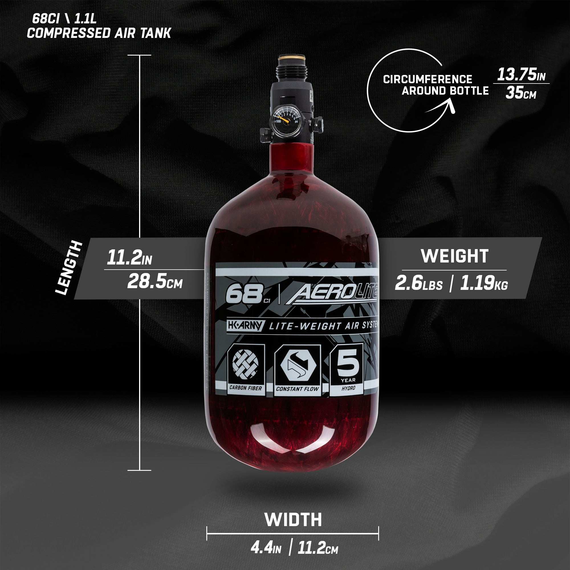 AeroLite Carbon Fiber Tank - 68ci / 4500psi  - Red