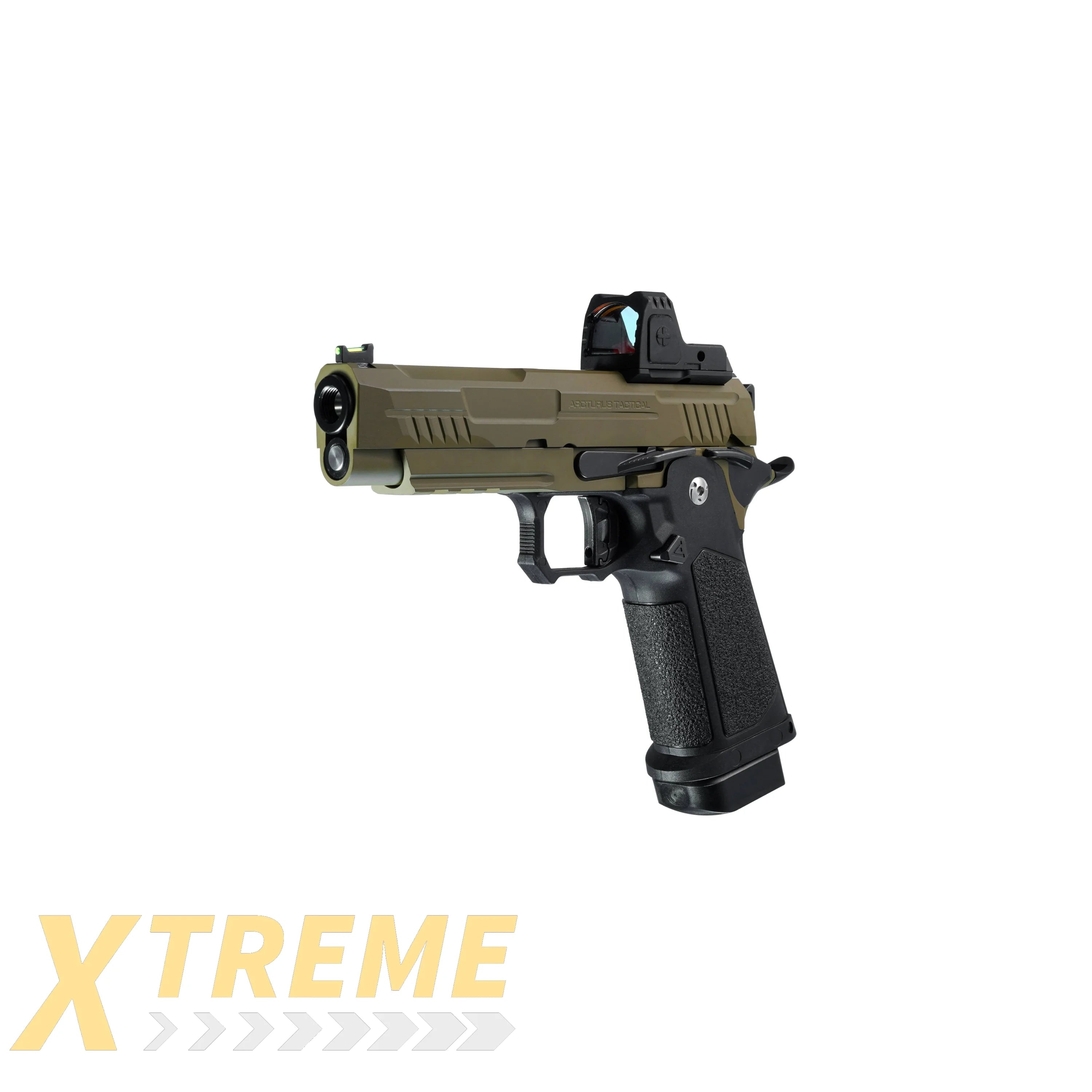 ARCTURUS Vanguard 4.3’’ Hi-Capa GBB Pistol w/Optics Ready Slide & ARS-1 Red Dot Combo BLK-TAN - Vanguard