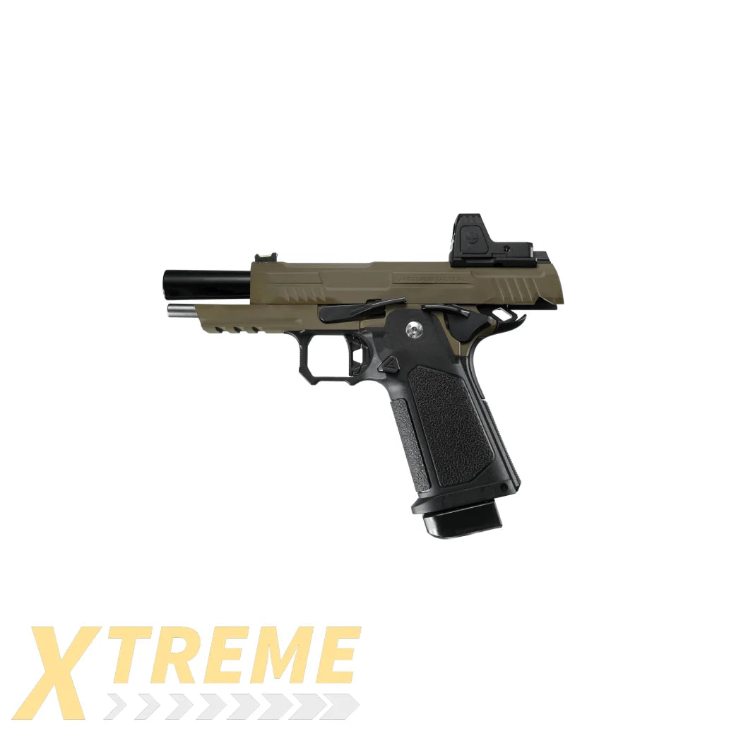 ARCTURUS Vanguard 4.3" Hi-Capa GBB Pistol w/Optics Ready Slide & ARS-1 Red Dot Combo BLK-TAN - XTREME Airsoft Superstore