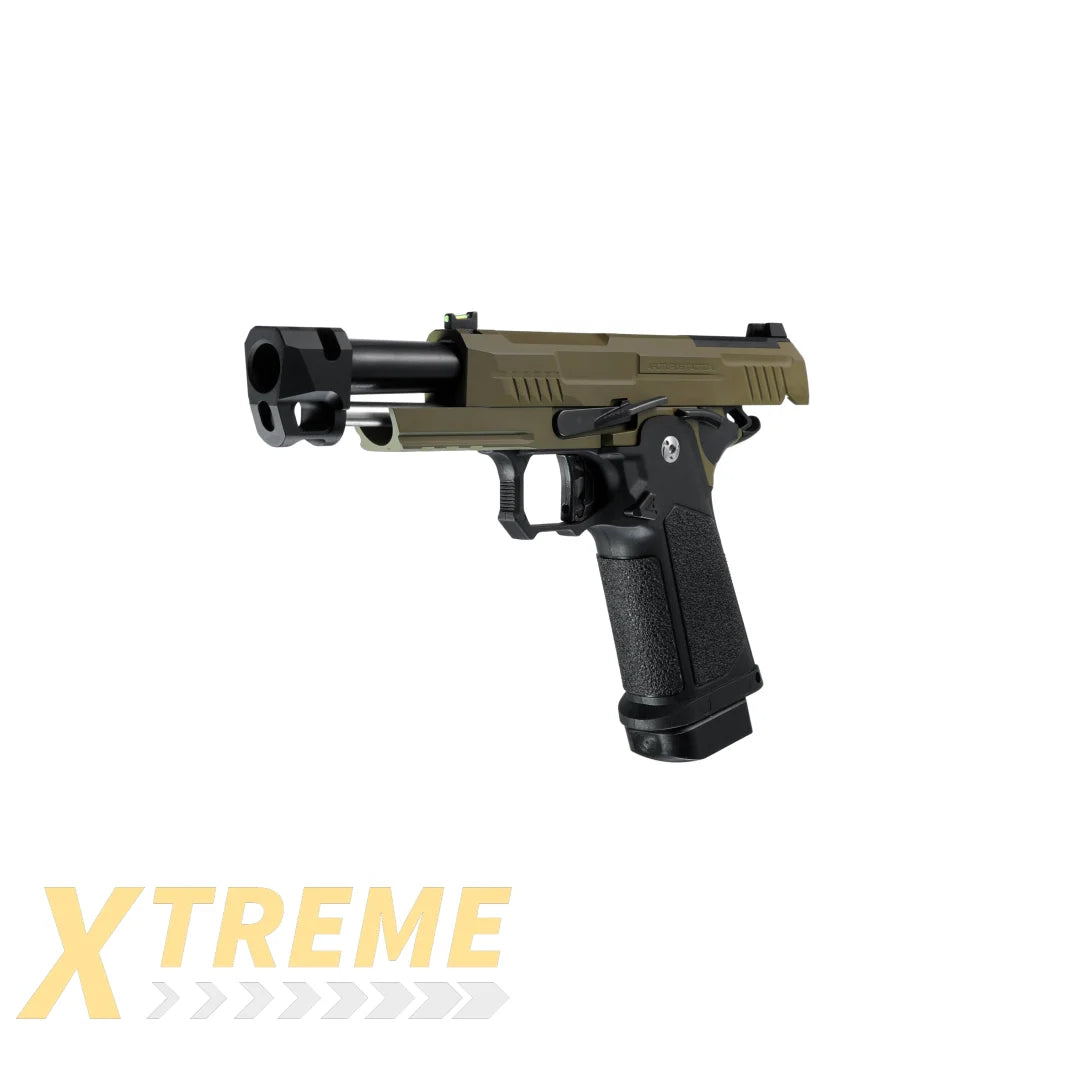 ARCTURUS Vanguard 4.3"Hi-Capa GBB Pistol w/ Optics Ready Slide & Compensator BLK-TAN - XTREME Airsoft Superstore