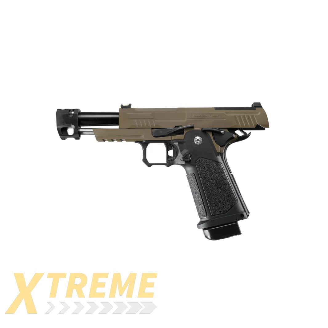 ARCTURUS Vanguard 4.3"Hi-Capa GBB Pistol w/ Optics Ready Slide & Compensator BLK-TAN - XTREME Airsoft Superstore