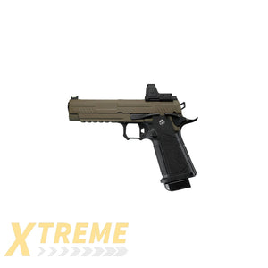 ARCTURUS Vanguard 5" Hi-Capa GBB Pistol w/Optics Ready Slide & ARS-1 Red Dot Combo BLK-TAN - XTREME Airsoft Superstore