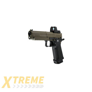 ARCTURUS Vanguard 5" Hi-Capa GBB Pistol w/Optics Ready Slide & ARS-1 Red Dot Combo BLK-TAN - XTREME Airsoft Superstore