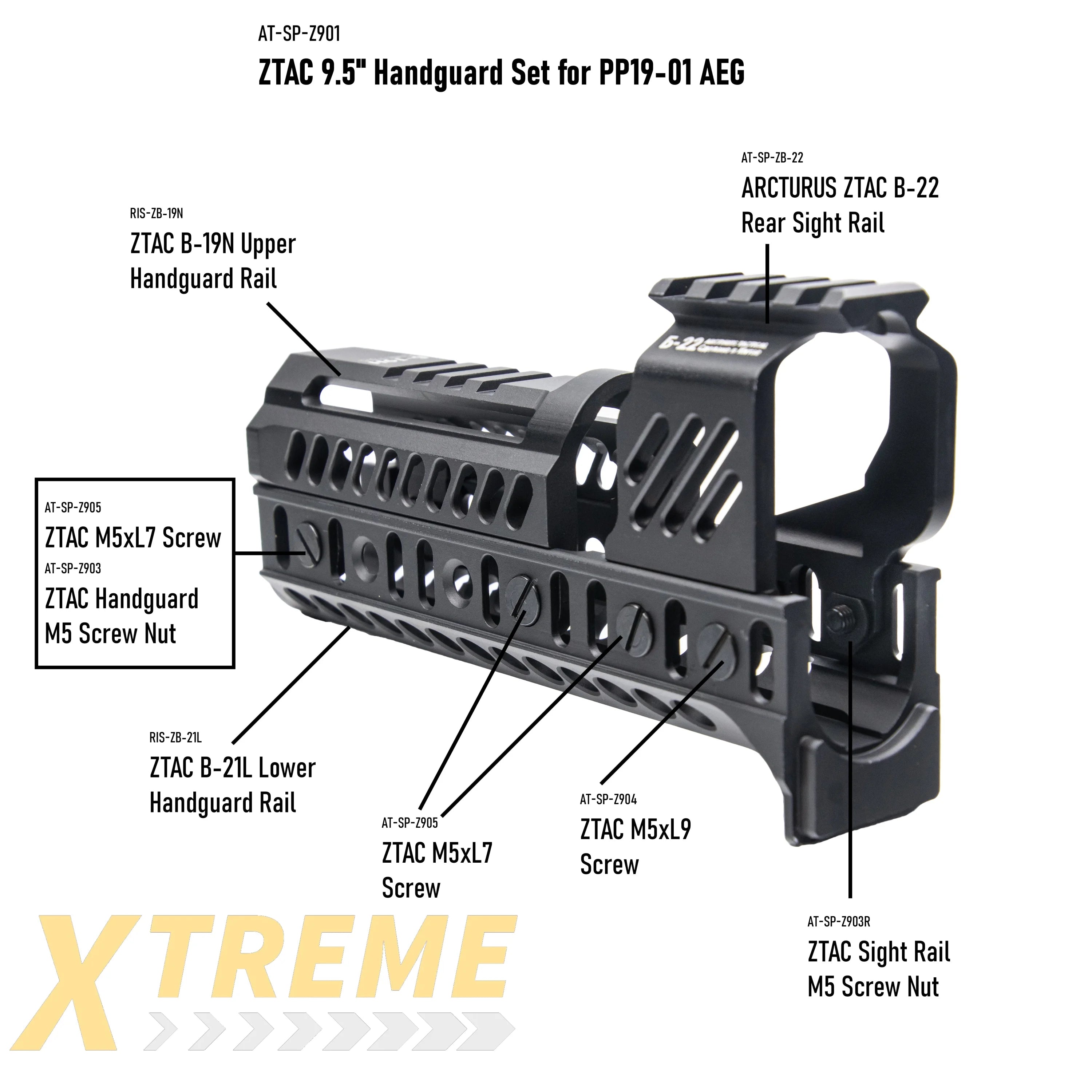 ARCTURUS ZTAC 9.5’’ Handguard Set for PP19-01 AEG - PP19-01 / PPK20 External