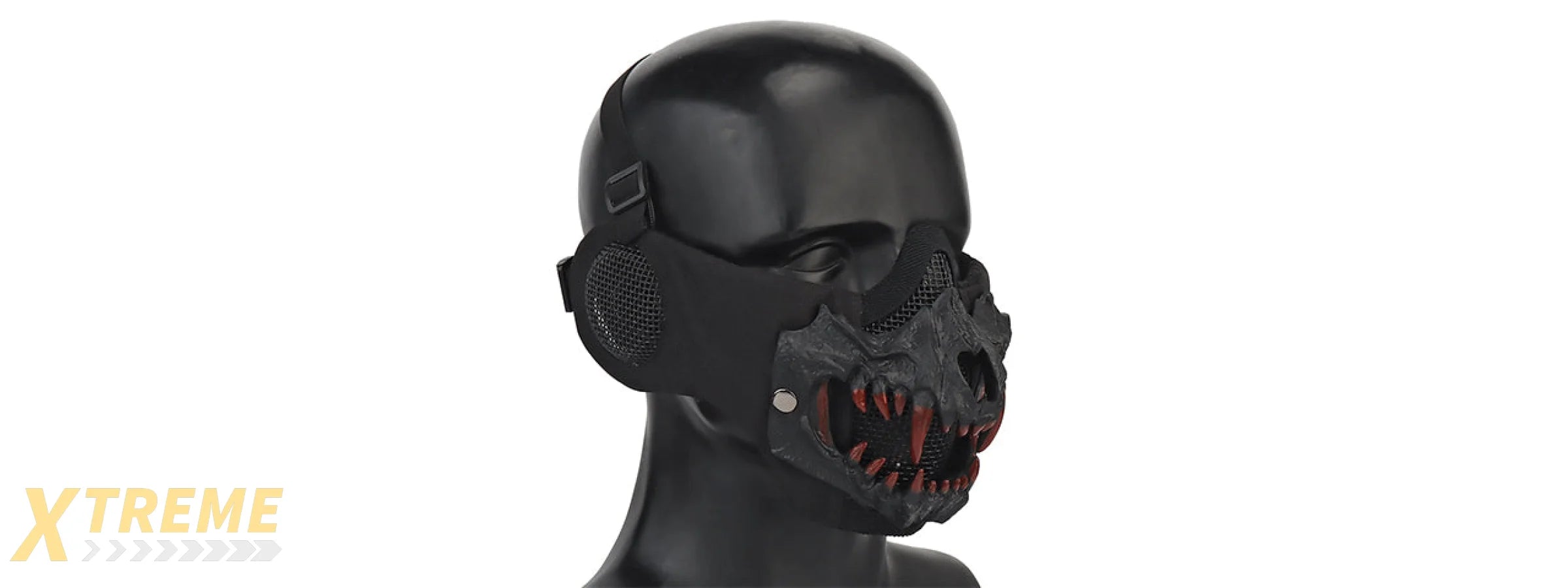Fangs Mesh Lower Face Mask with Ear Protection (Color: Black)