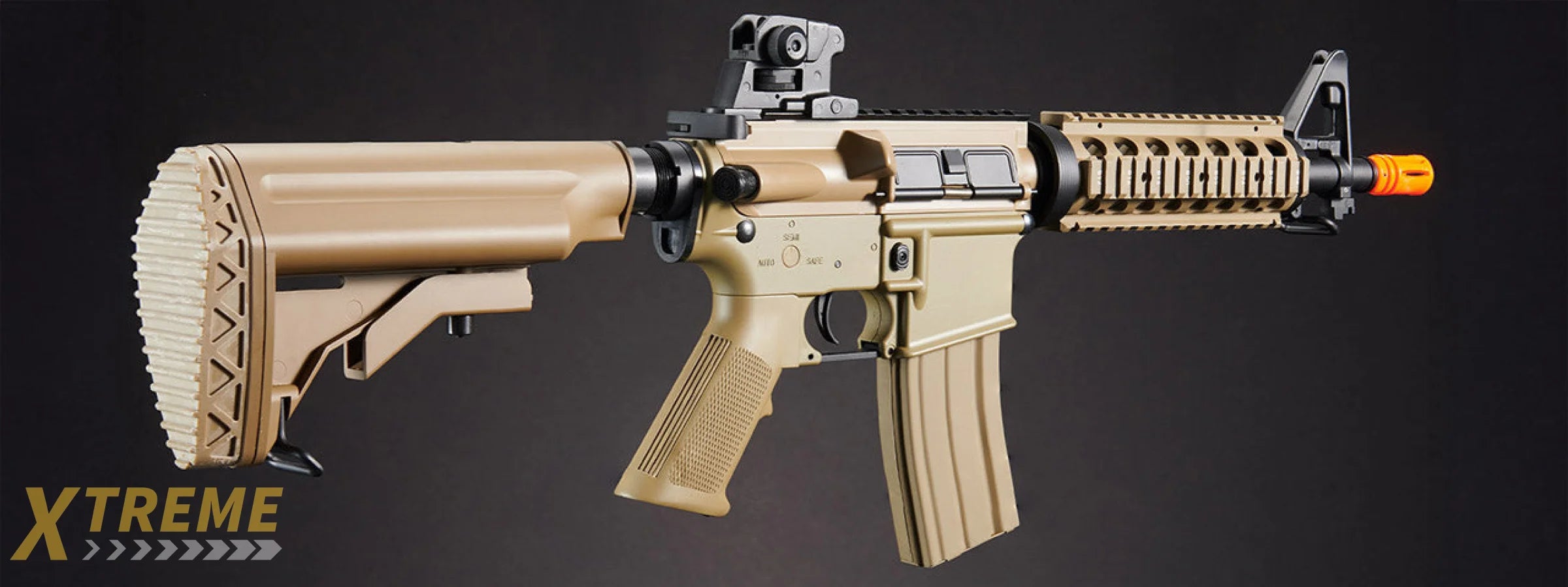 Golden Eagle JG F6624TAN Super Enhanced M4 CQB RIS AEG Metal Gear, Rail Covers, Polymer Body in Tan