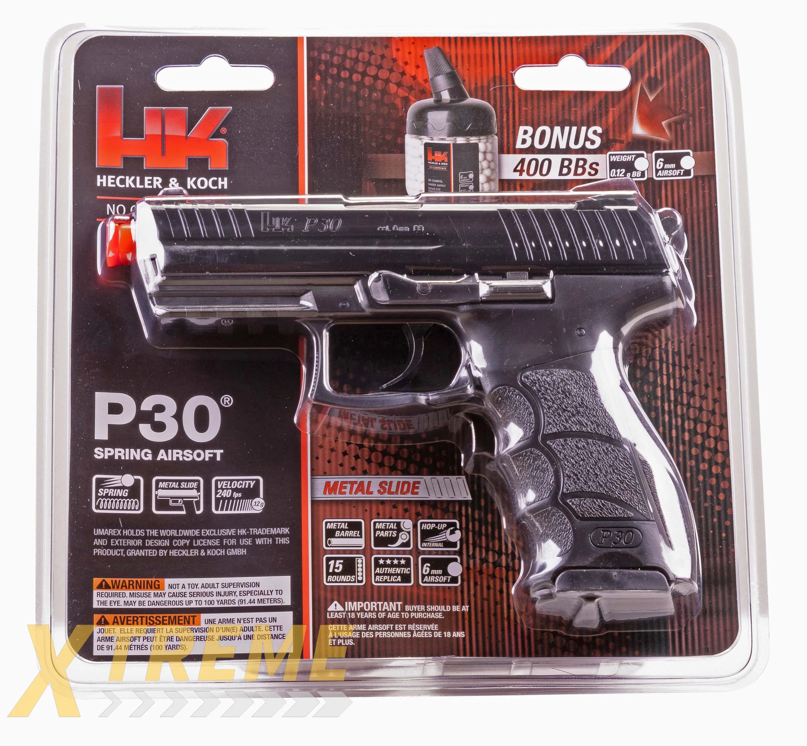 HK P30 with METAL SLIDE BLACK - H&K ENTRY Air Soft