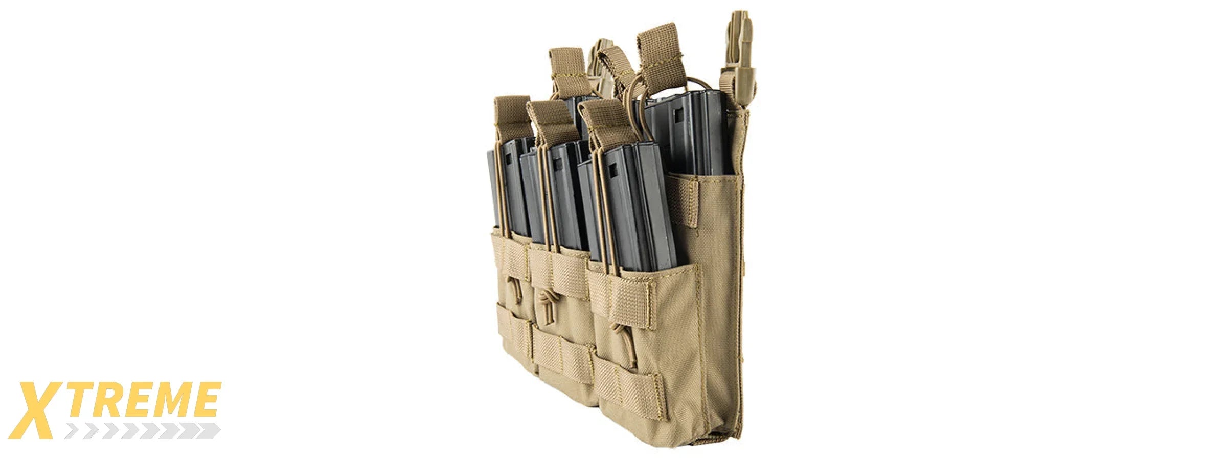 LANCER TACTICAL ADAPTIVE HOOK AND LOOP TRIPLE DUAL MAG POUCH (TAN)