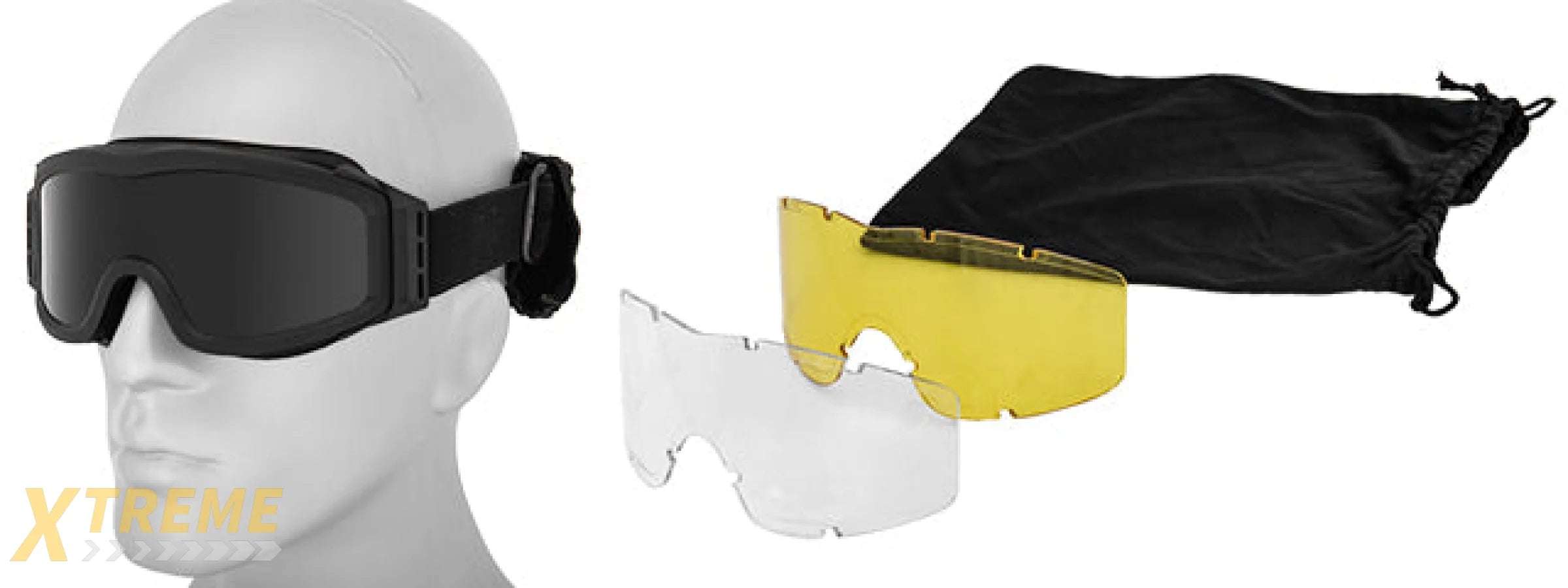 Lancer Tactical CA-203B Airsoft Safety Goggles Basic with Multi Lens Kit - Black Frame / Smoke, Clear and Yellow Lens