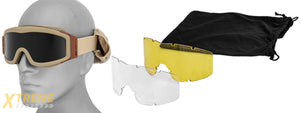 Lancer Tactical CA-203T Airsoft Safety Goggles Basic with Multi Lens Kit - Desert Tan Frame / Smoke, Clear and Yellow Lens