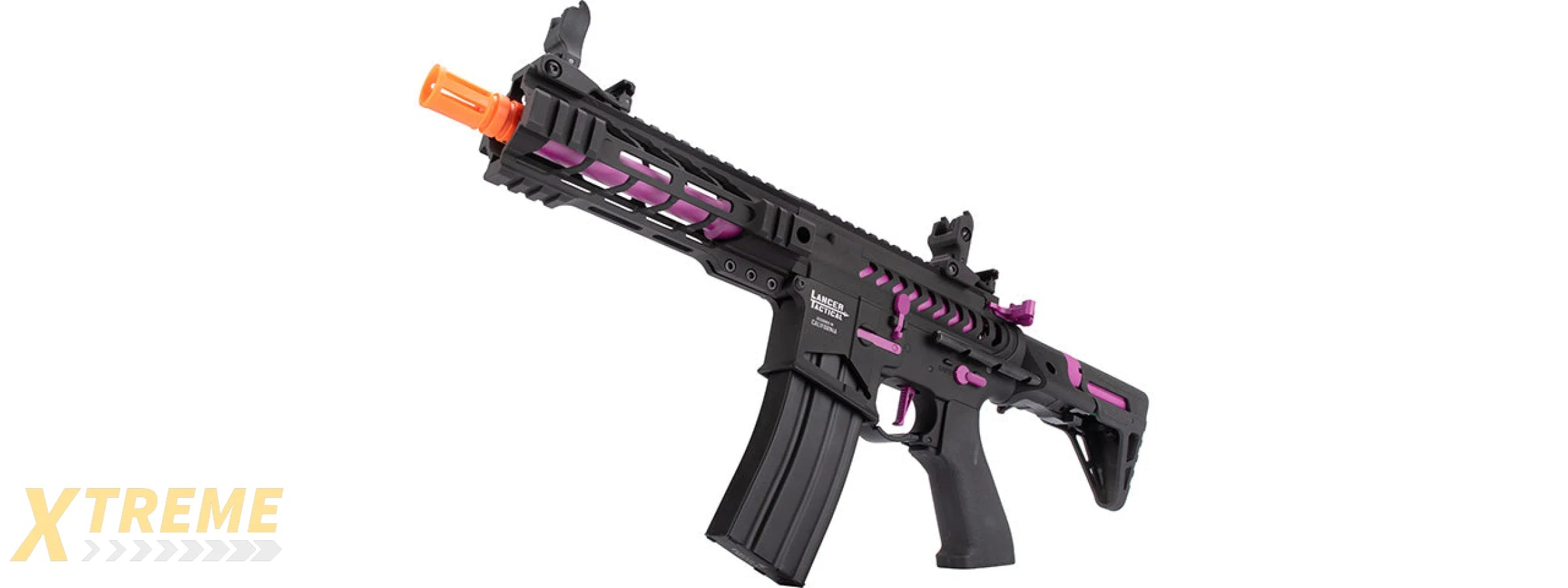 Lancer Tactical Proline Enforcer Battle Hawk 7 Skeleton M4 Airsoft Rifle w/ PDW Stock (Color: Black / Purple)