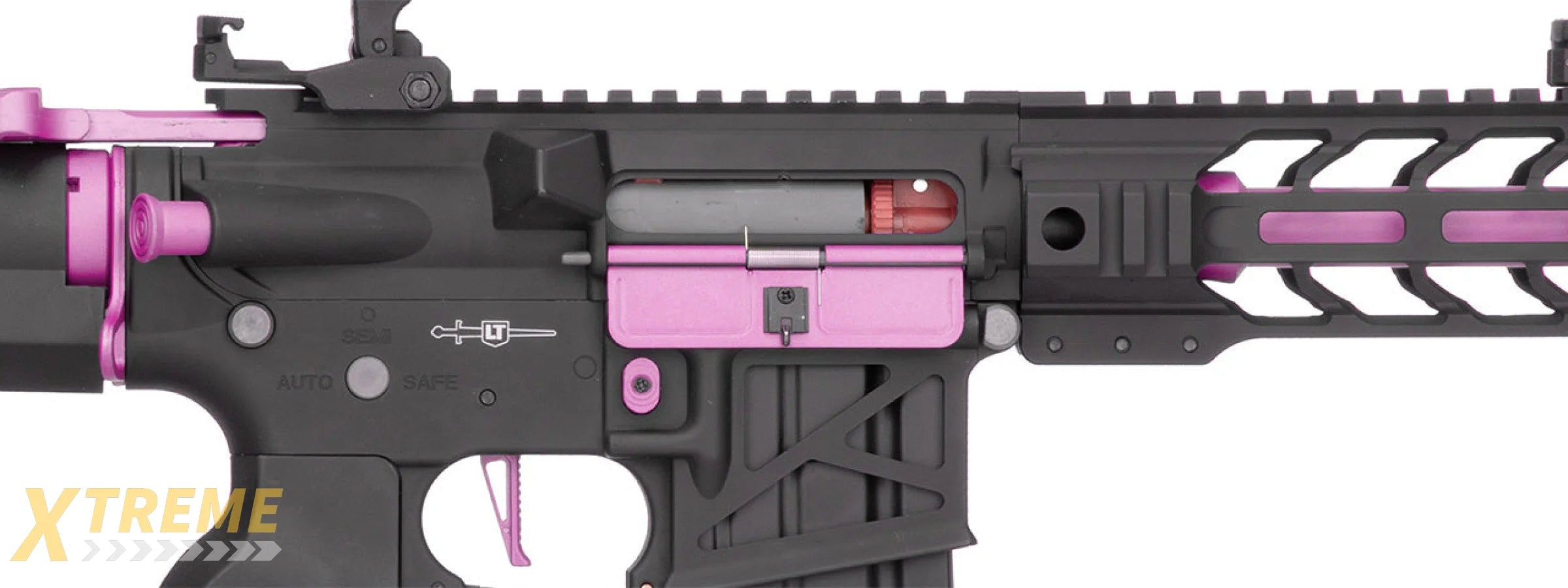 Lancer Tactical Proline Enforcer Battle Hawk 7 Skeleton M4 Airsoft Rifle w/ Alpha Stock (Color: Black / Purple)