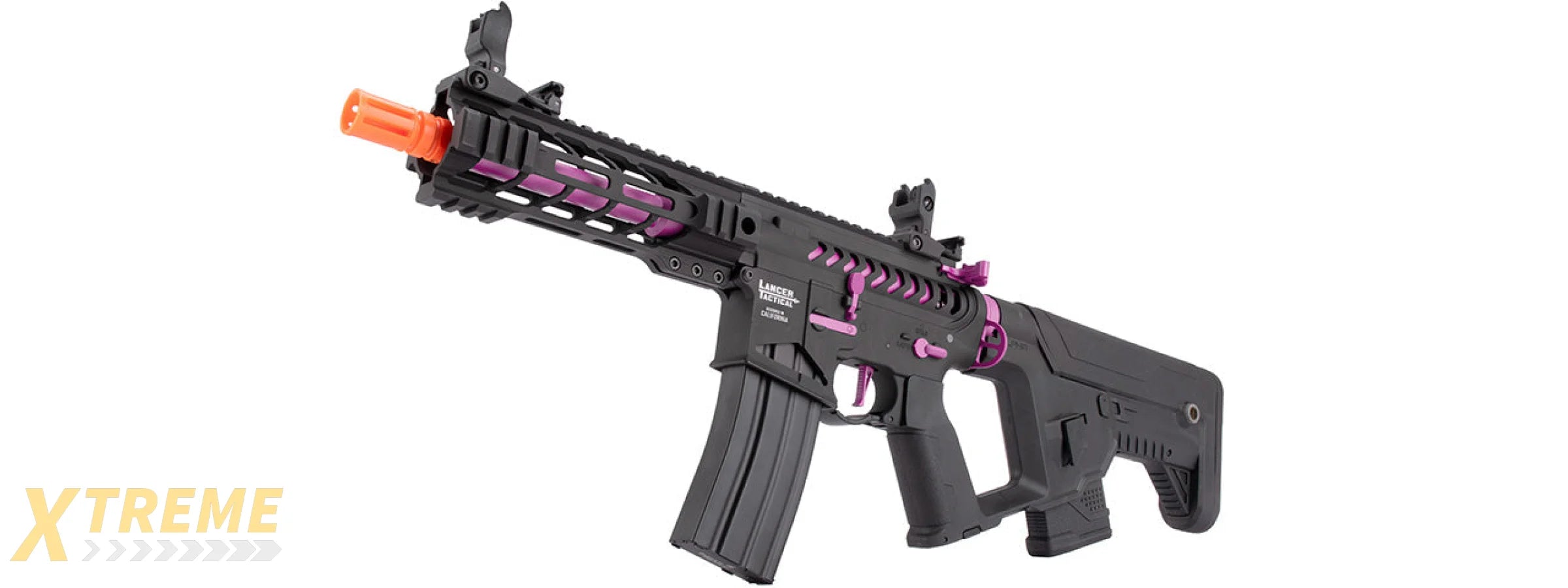 Lancer Tactical Proline Enforcer Battle Hawk 7 Skeleton M4 Airsoft Rifle w/ Alpha Stock (Color: Black / Purple)