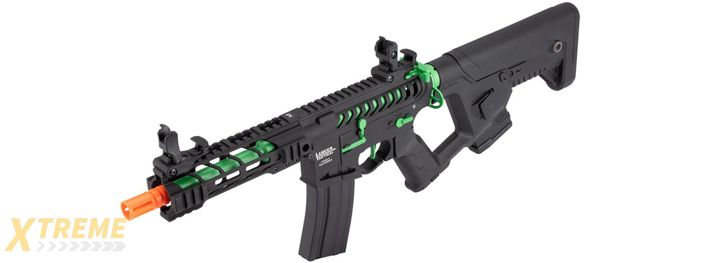 Lancer Tactical Proline Enforcer Battle Hawk 7" Skeleton M4 Airsoft Rifle w/ Alpha Stock (Color: Black / Green)
