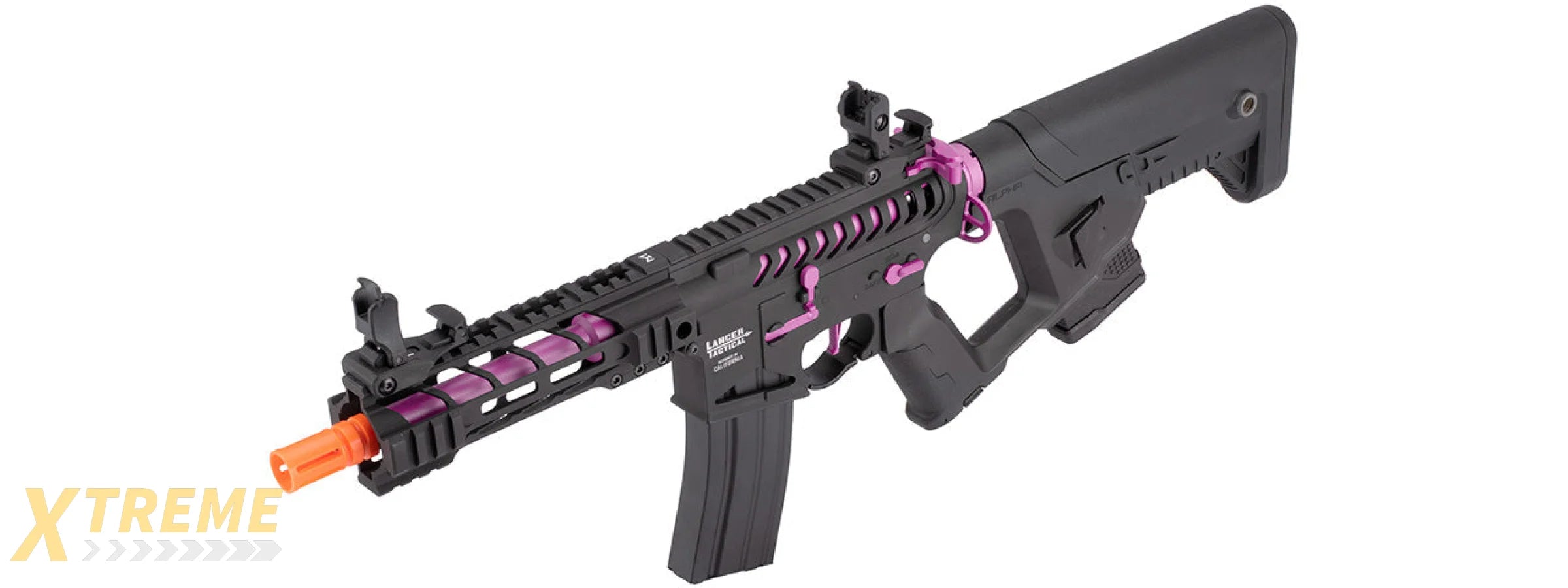 Lancer Tactical Proline Enforcer Battle Hawk 7 Skeleton M4 Airsoft Rifle w/ Alpha Stock (Color: Black / Purple)