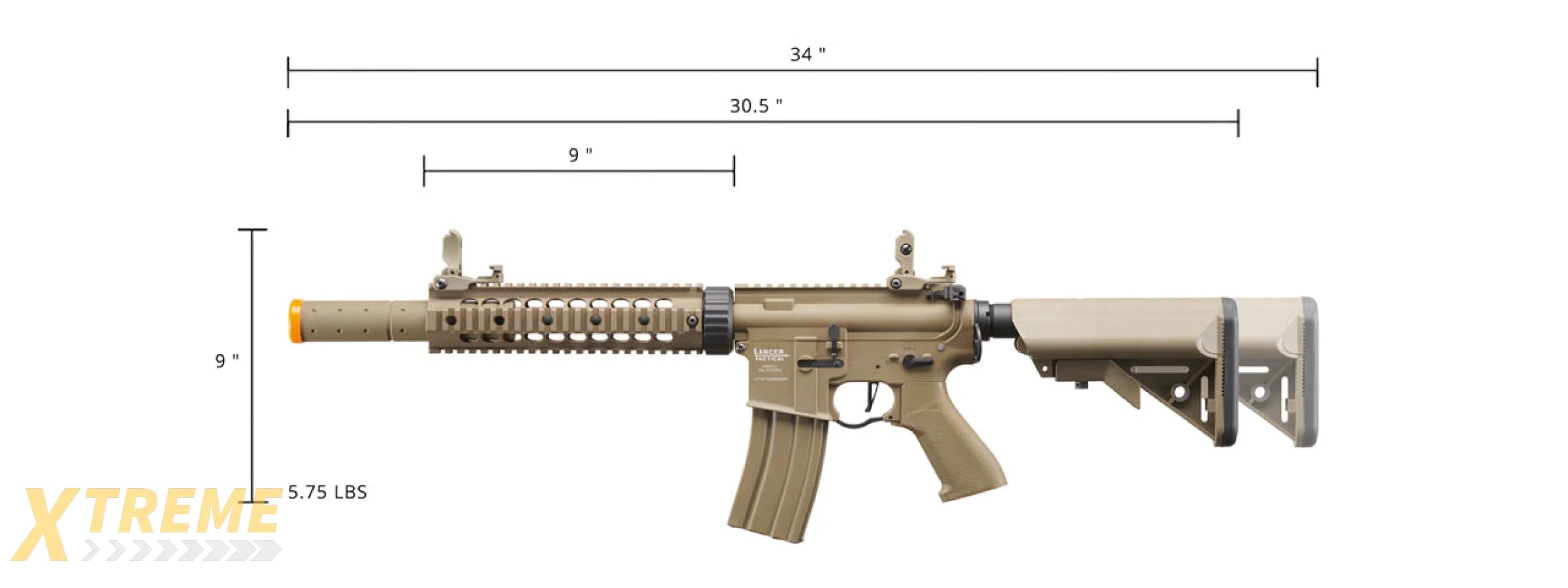Lancer Tactical Proline Gen 2 10 M4 Carbine Airsoft AEG Rifle with Mock Suppressor (Color: Tan)