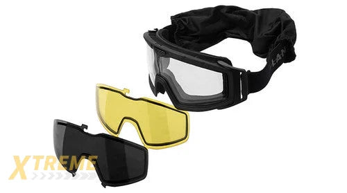 Lancer Tactical Rage Protective Black Airsoft Goggles Smoke Yellow Clear Lens