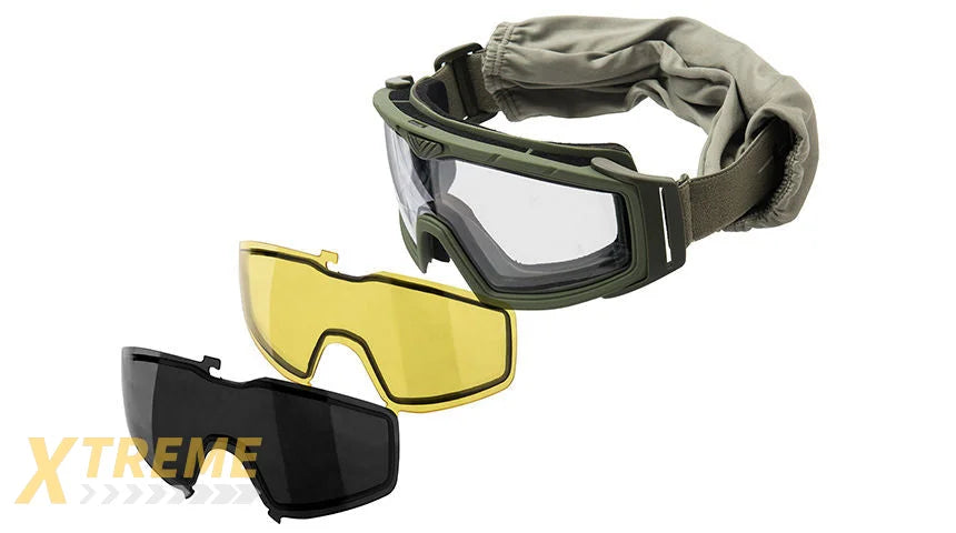 Lancer Tactical Rage Protective Green Airsoft Goggles Smoke Yellow Clear Lens