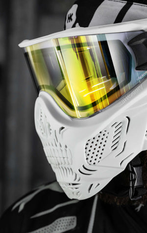 HSTL® Skull Goggle "Saint" - White w/ Gold Lens - XTREME Airsoft Superstore