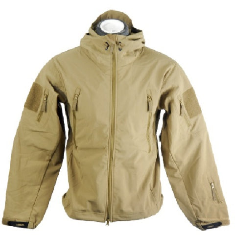 Lancer Tactical Airsoft Soft Shell Jacket w/ Hood - TAN - Large