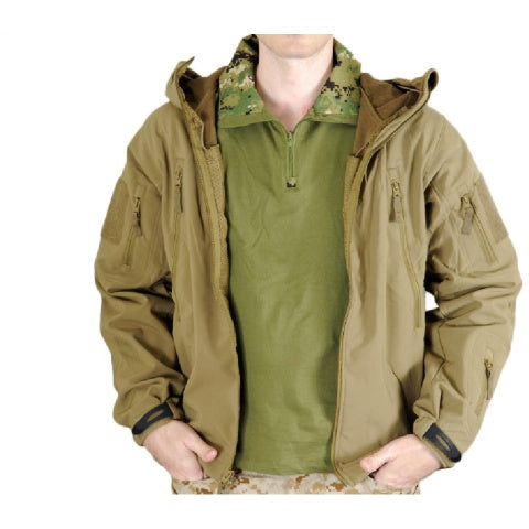 Lancer Tactical Airsoft Soft Shell Jacket w/ Hood - TAN - Large