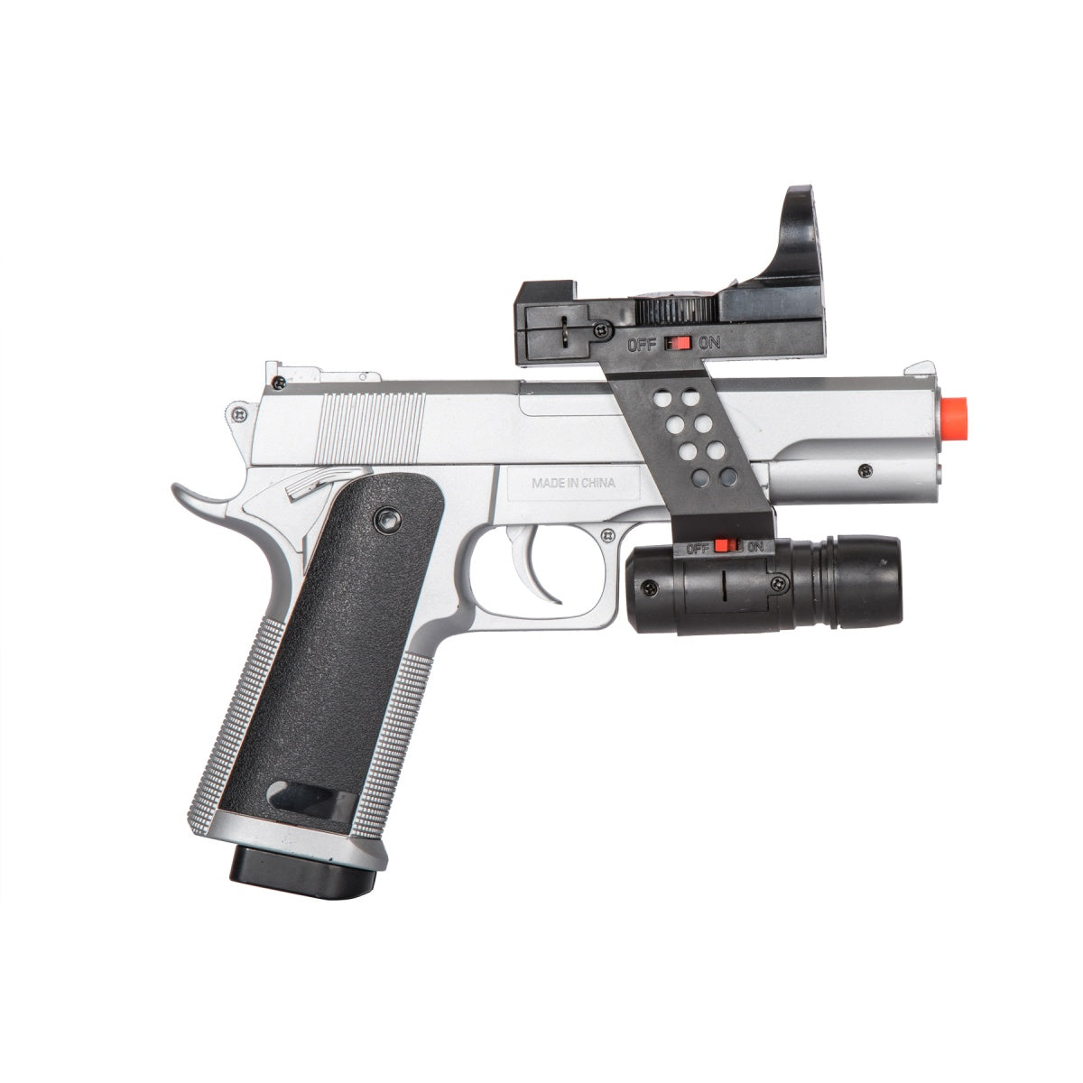 UK Arms M1911 Airsoft Spring Pistol w/ Flashlight, Sight, and Laser