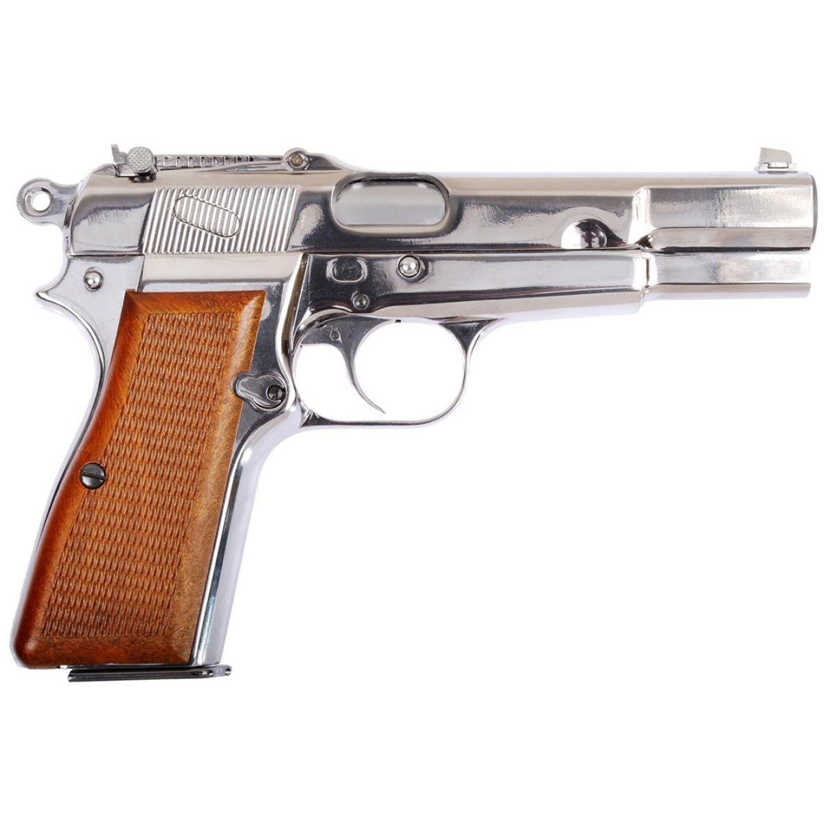 WE Tech Browning Hi-Power Gas Blowback Airsoft Pistol - SILVER/WOOD