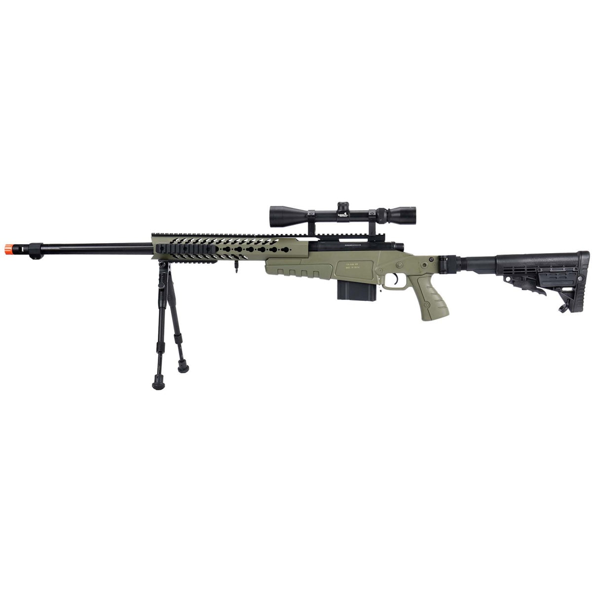 WellFire MB4418-1 Bolt Action Airsoft Sniper Rifle w/ Scope & Bipod - OD GREEN