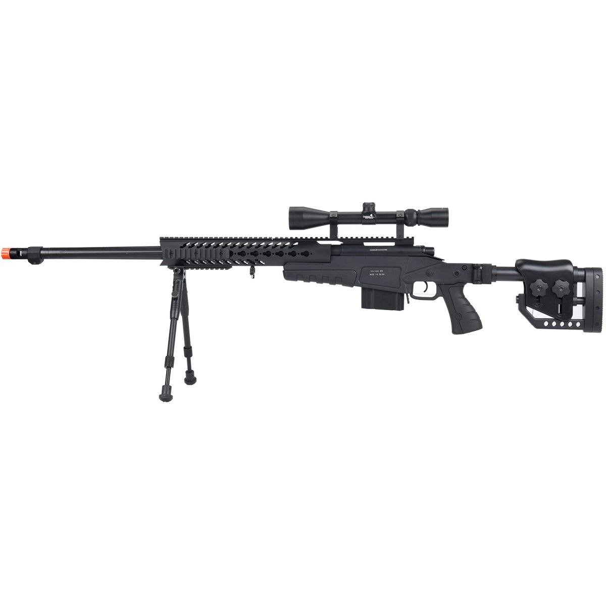 WellFire MB4418-2 Bolt Action Airsoft Sniper Rifle w/ Scope & Bipod - BLACK