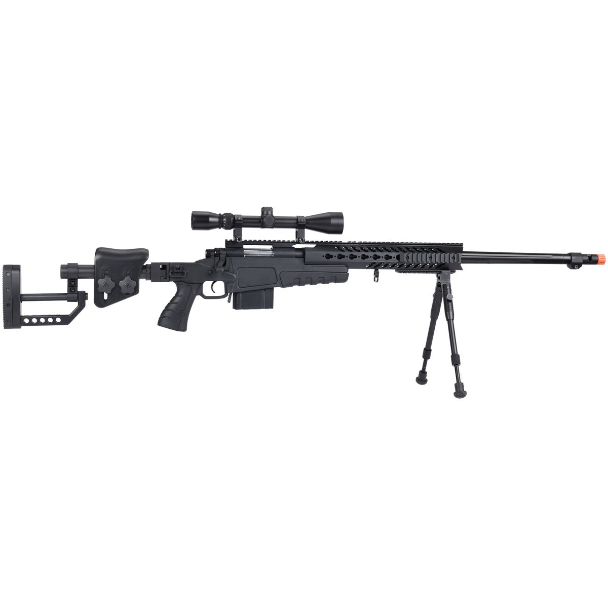 WellFire MB4418-2 Bolt Action Airsoft Sniper Rifle w/ Scope & Bipod - BLACK