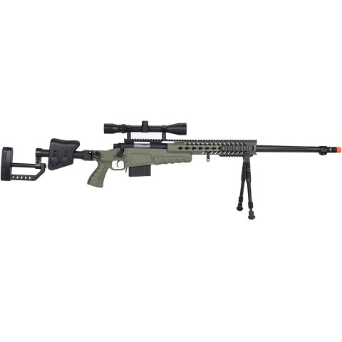 WellFire MB4418-2 Bolt Action Airsoft Sniper Rifle w/ Scope & Bipod - OD GREEN