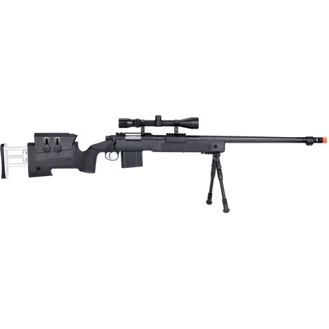 WellFire MB4417 M40A3 Bolt Action Airsoft Sniper Rifle w/ Scope & Bipod - BLACK