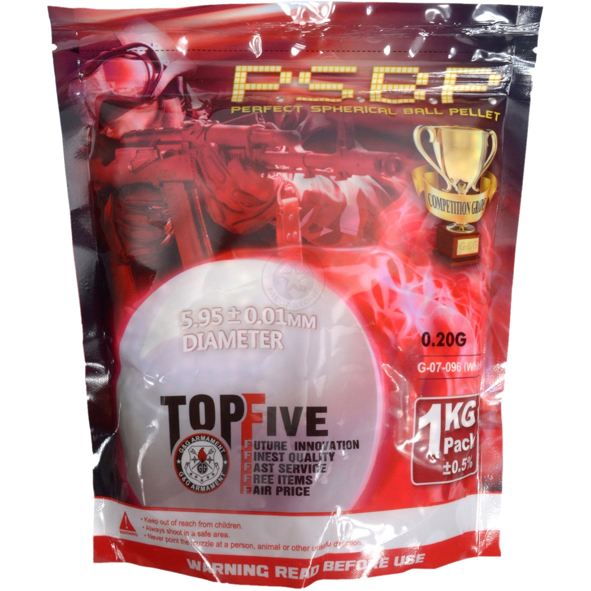 0.20g G&G P.S.B.P. Seamless 6mm Airsoft BBs - 5000rd Bag - WHITE
