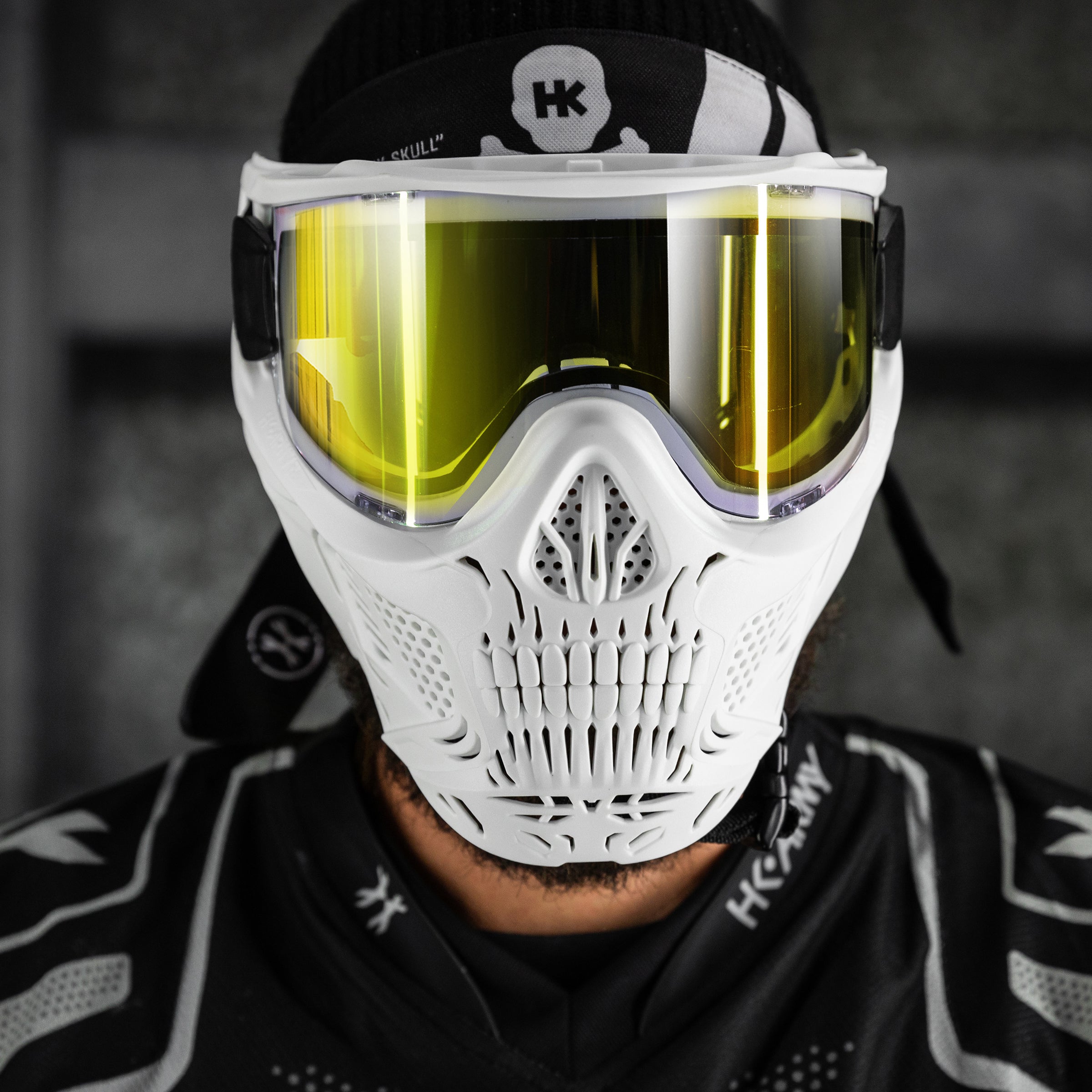 HSTL® Skull Goggle "Saint" - White w/ Gold Lens - XTREME Airsoft Superstore