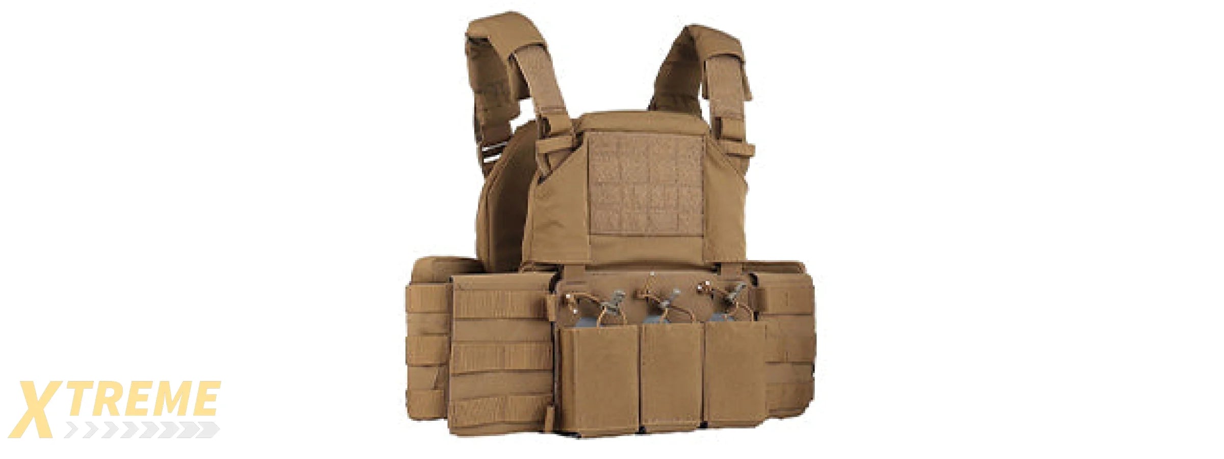 Tactical Chest Plate Carrier with Triple MOLLE Magazine Hunting Vest Front and Airsoft Gear Back Bag - (Tan)
