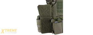 Tactical Chest Plate Carrier with Triple MOLLE Magazine Hunting Vest Front and Airsoft Gear Back Bag - (OD Green)