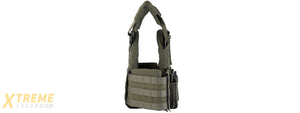 Tactical Chest Plate Carrier with Triple MOLLE Magazine Hunting Vest Front and Airsoft Gear Back Bag - (OD Green)