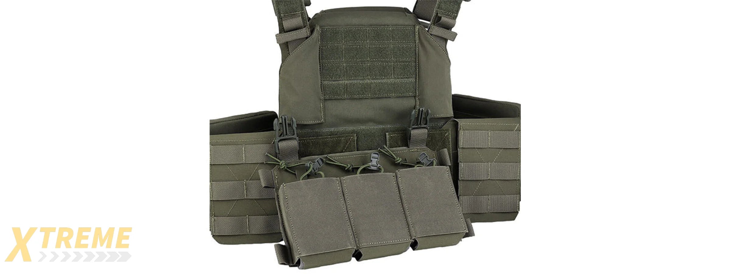 Tactical Chest Plate Carrier with Triple MOLLE Magazine Hunting Vest Front and Airsoft Gear Back Bag - (OD Green)