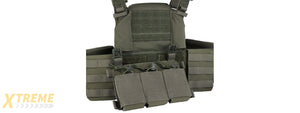 Tactical Chest Plate Carrier with Triple MOLLE Magazine Hunting Vest Front and Airsoft Gear Back Bag - (OD Green)