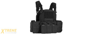 Tactical Chest Plate Carrier with Triple MOLLE Magazine Hunting Vest Front and Airsoft Gear Back Bag - (Black)