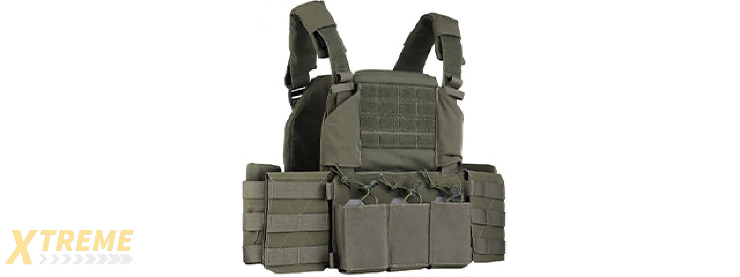 Tactical Chest Plate Carrier with Triple MOLLE Magazine Hunting Vest Front and Airsoft Gear Back Bag - (OD Green)