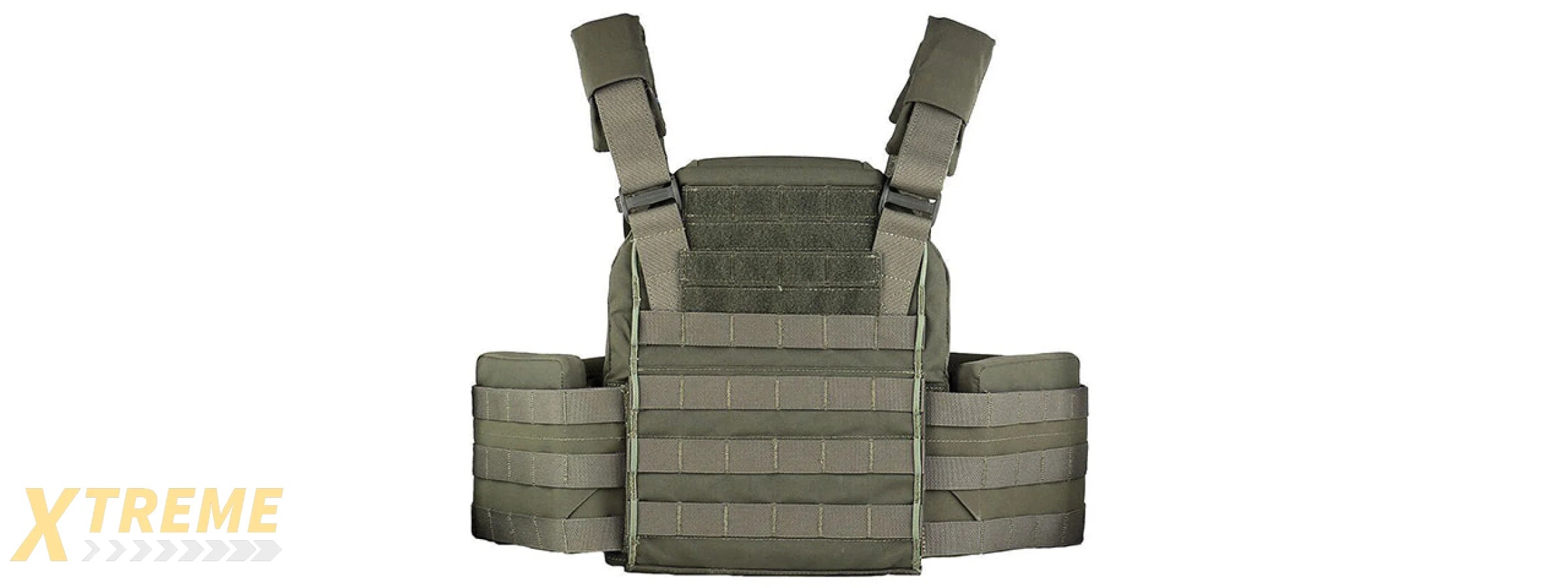 Tactical Chest Plate Carrier with Triple MOLLE Magazine Hunting Vest Front and Airsoft Gear Back Bag - (OD Green)